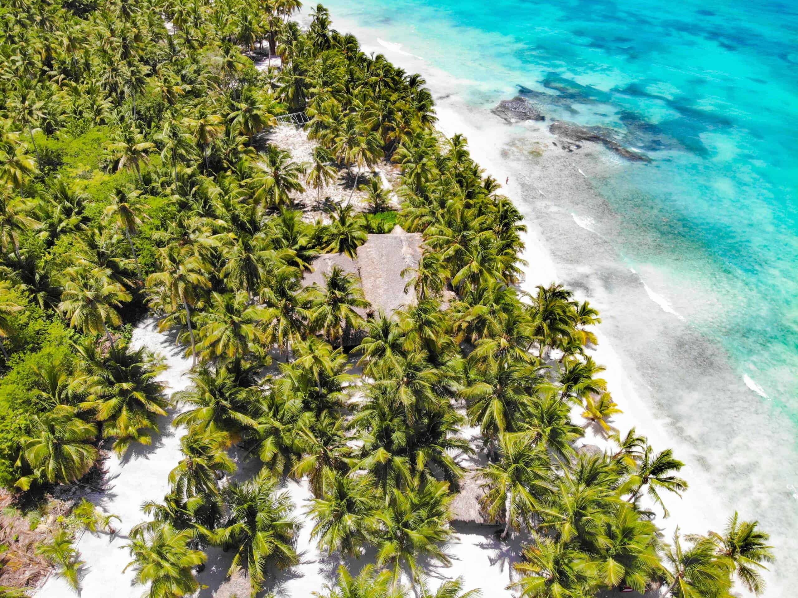 Paradiesische Palmenstrände auf den San Blas Inseln in Panama.
